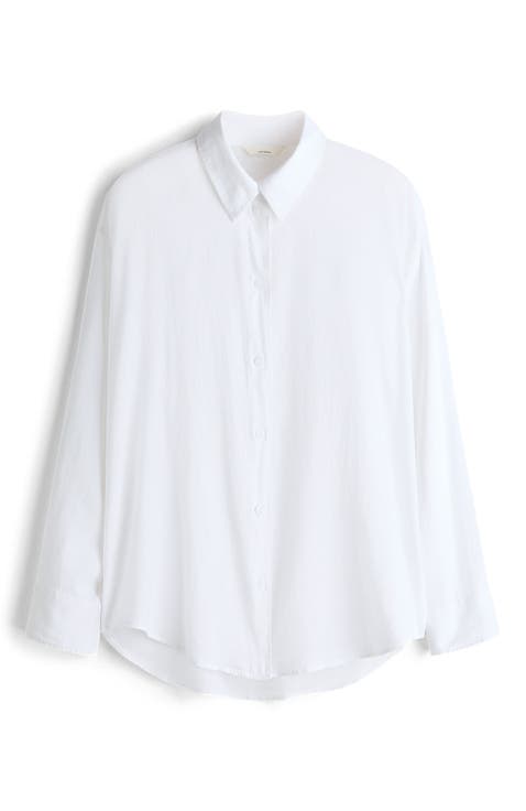 Dolman-sleeved Linen-blend Shirt