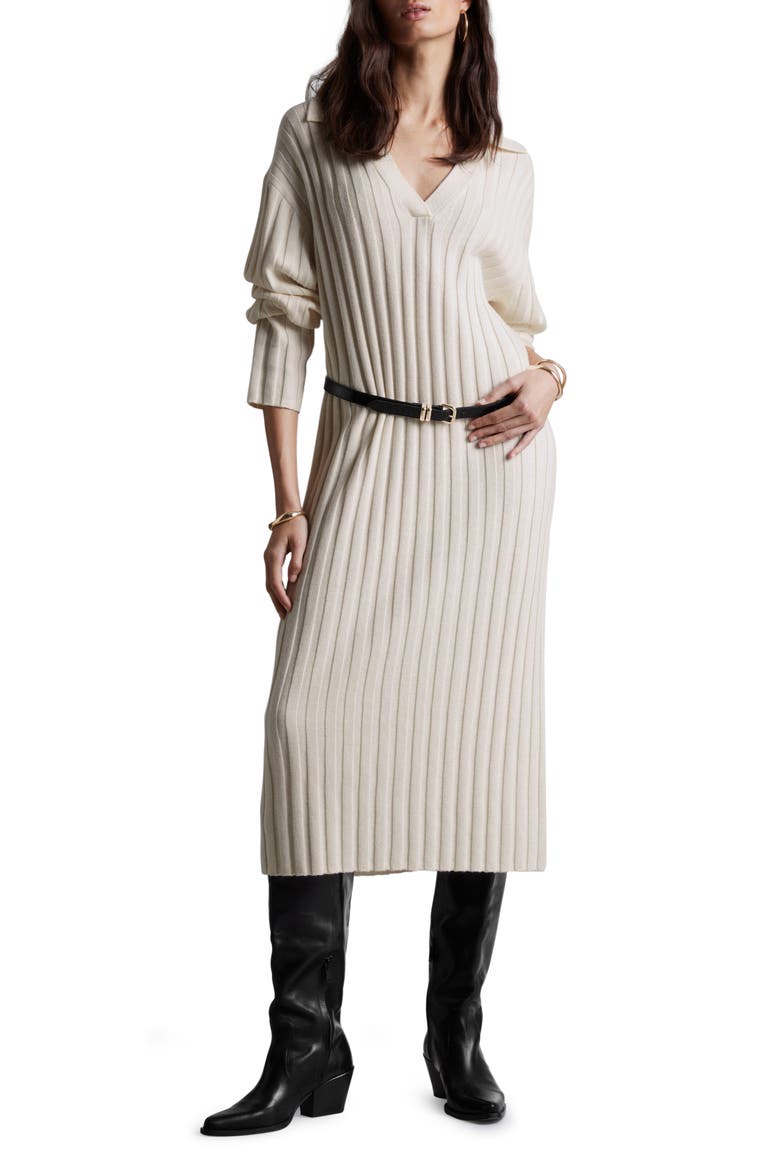 Long Sleeve Wool & Cotton Blend Rib Sweater Dress, Main, color, WHITE DUSTY LIGHT