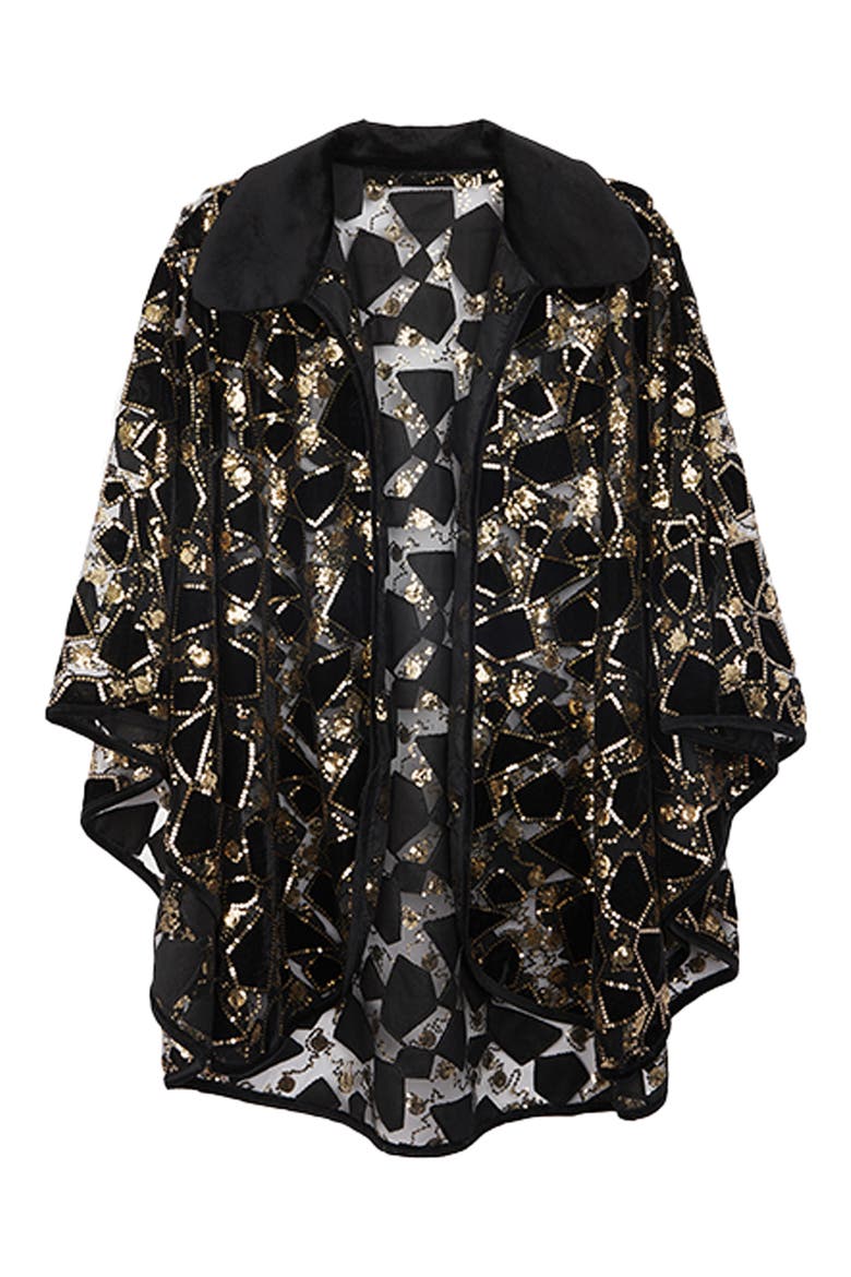 Sequin Velvet Cape, Alternate, color, BLACK