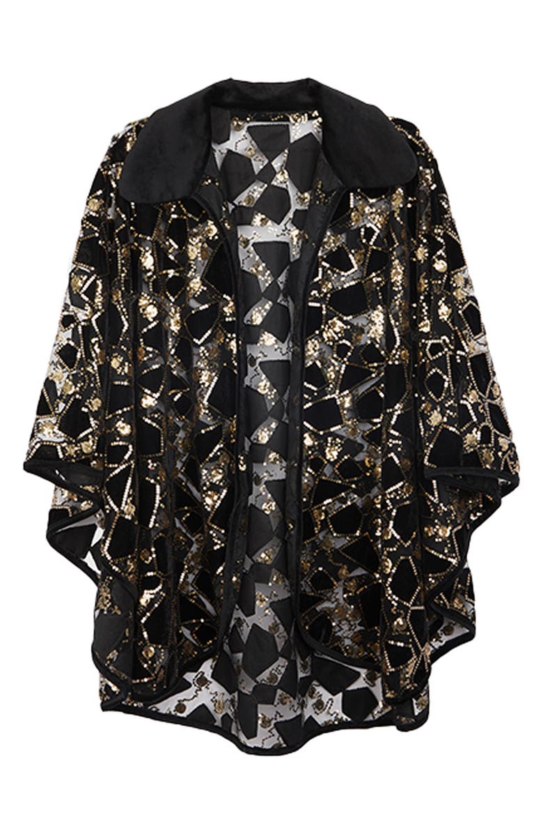 SAACHI Sequin Velvet Cape, Alternate, color, Black