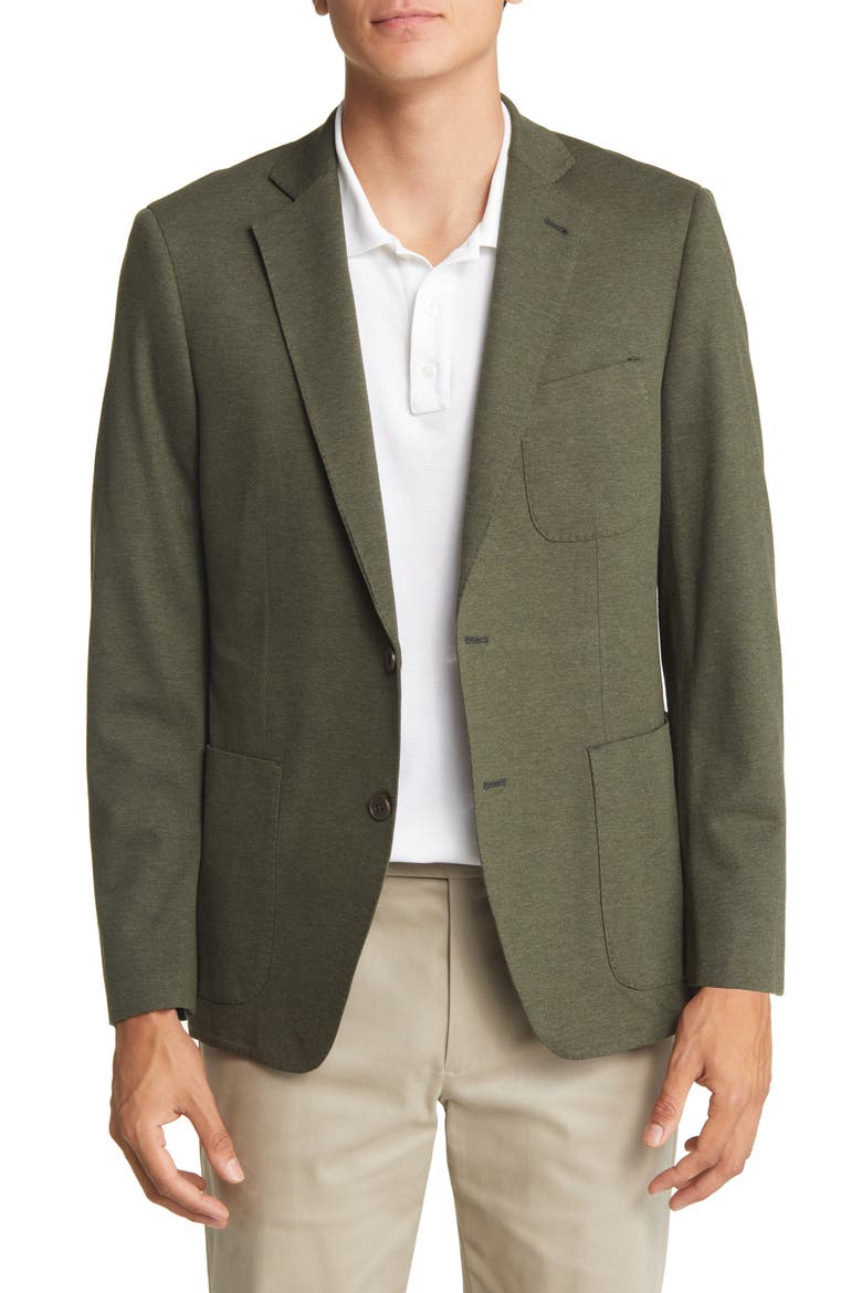 Waverly Patch Pocket Piqué Cotton Blazer, Main, color, OLIVE MELANGE