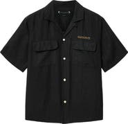 AllSaints Dunloe Embroidered Linen Button-Up Camp Shirt