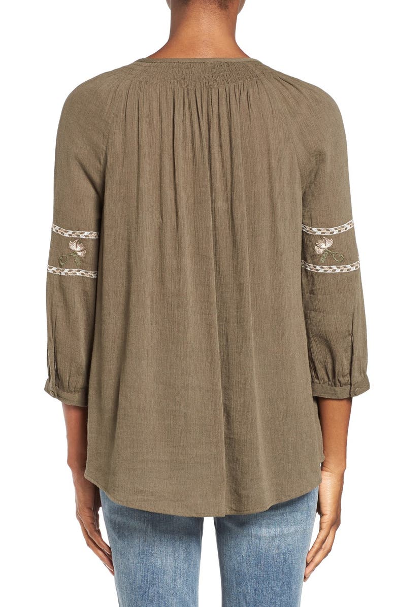 Caslon<sup>®</sup> Embroidered Gauze Peasant Top, Alternate, color,