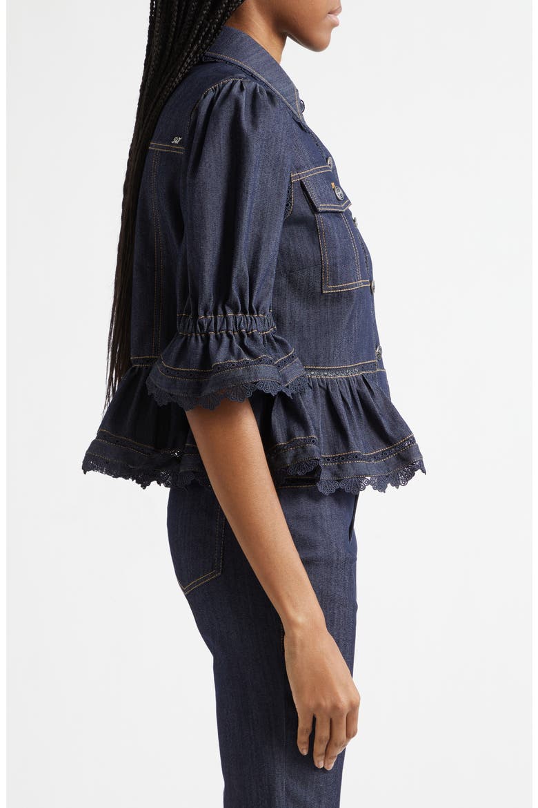 Guipure Lace Trim Peplum Jacket, Alternate, color, INDIGO