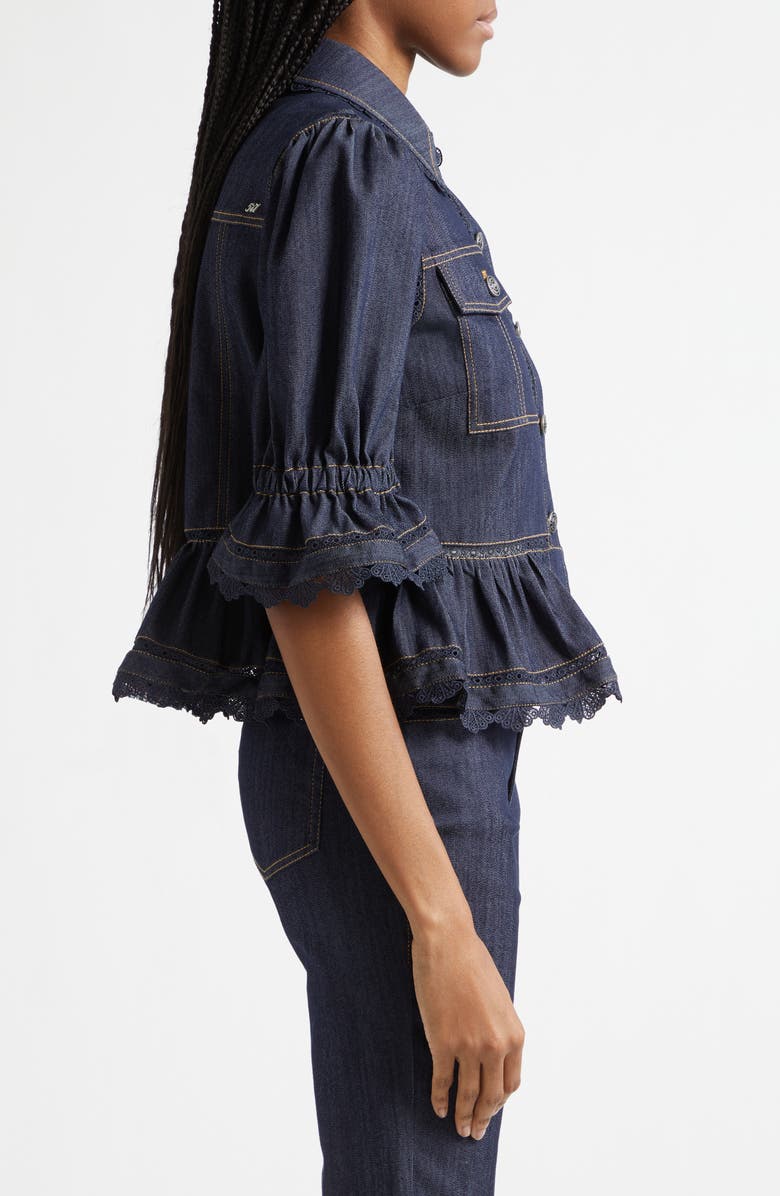 Cinq à Sept Guipure Lace Trim Peplum Jacket, Alternate, color, Indigo