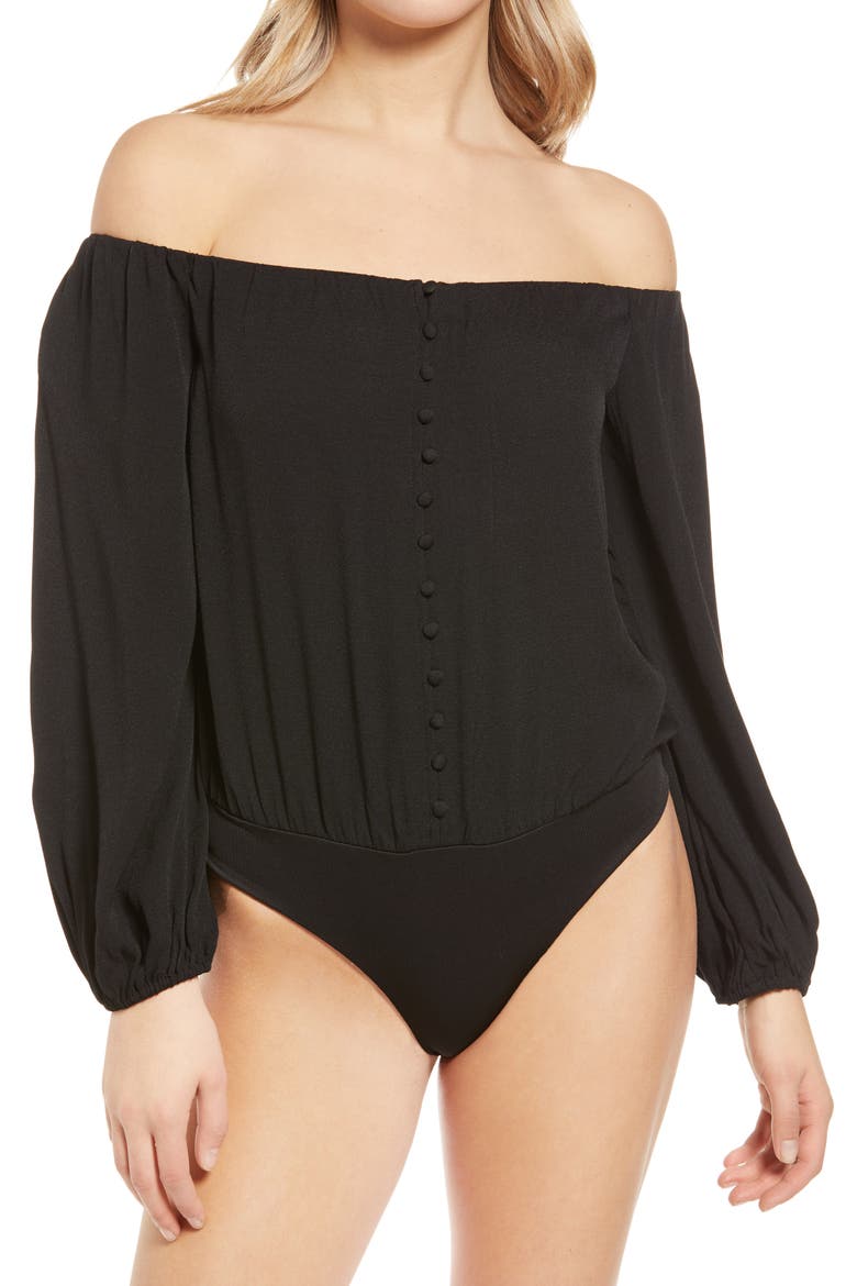 Nessa Off the Shoulder Bodysuit, Alternate, color, NOIR