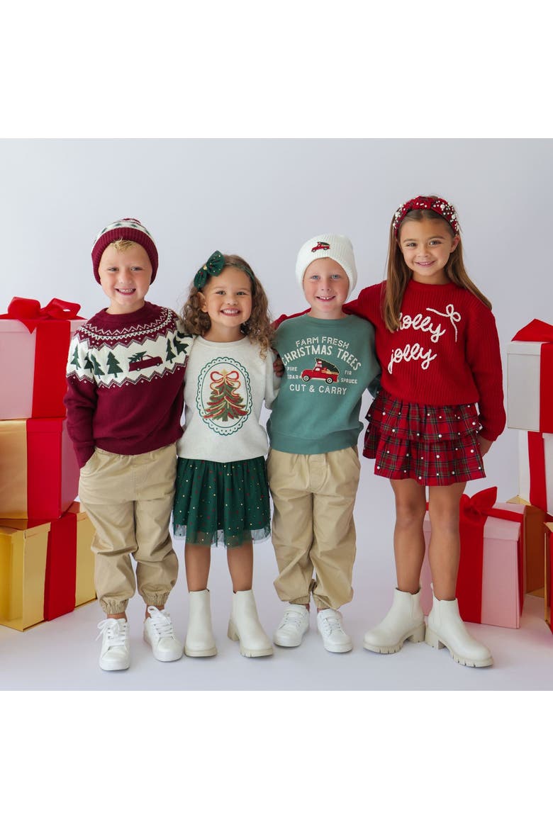 Sequin Christmas Tree Patch Sweatshirt, Alternate, color, Natural Heather