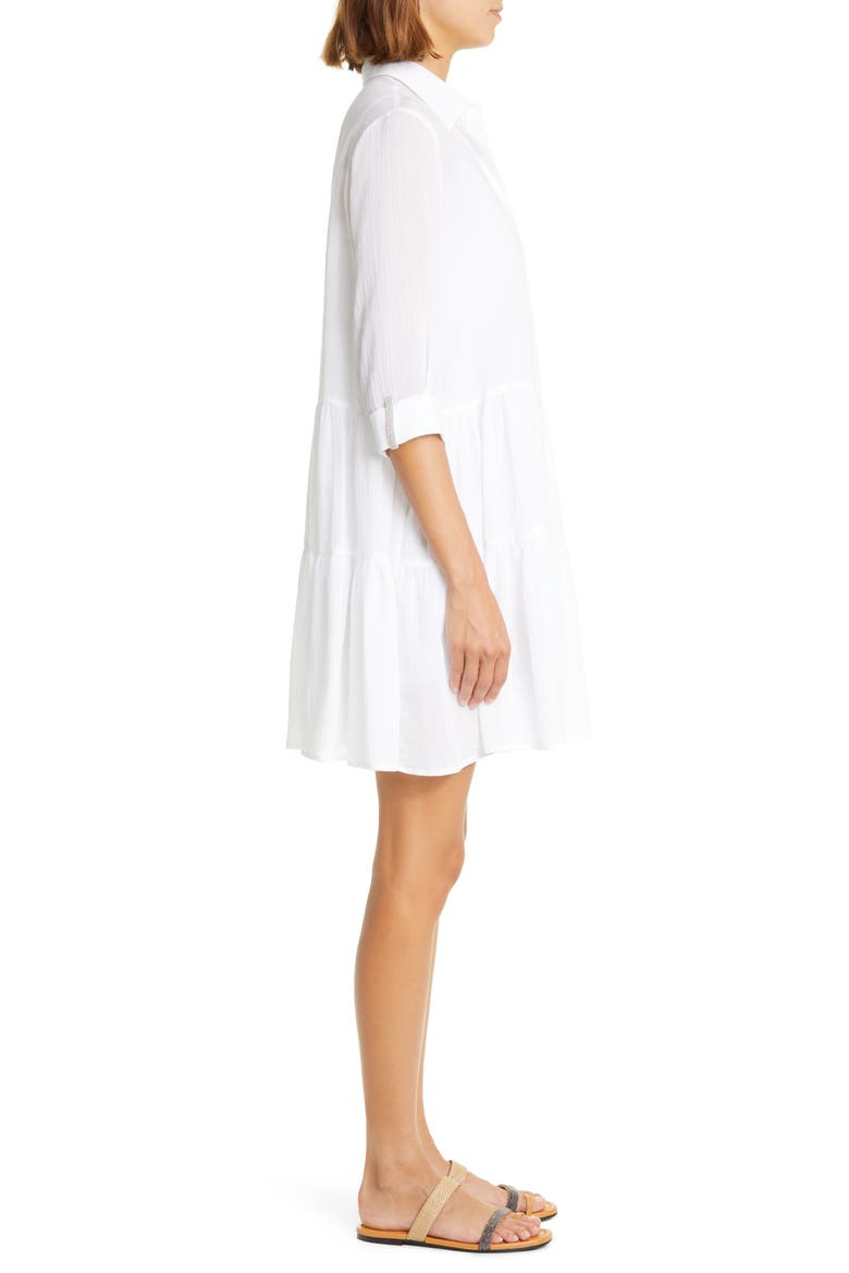Tiered Cotton Shirtdress, Alternate, color, BIANCO