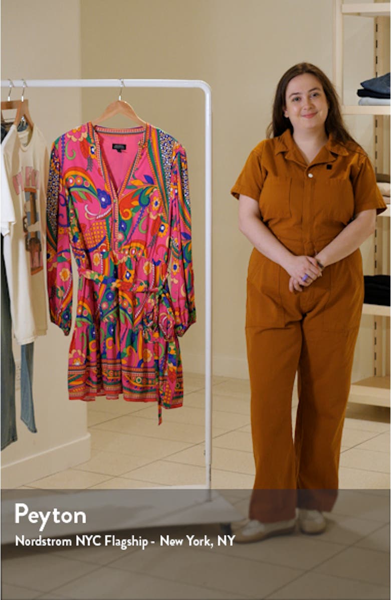 Print Tie Waist Long Sleeve Dress, sales video thumbnail