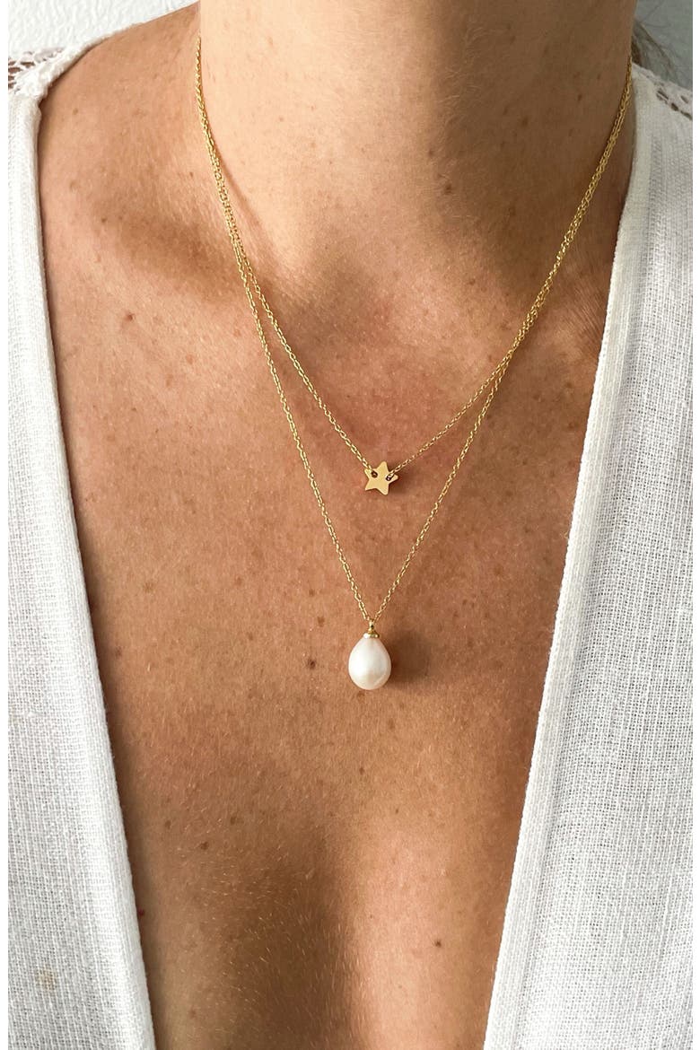 14K Gold Plated Star & Baroque Pearl Layered Necklace, Alternate, color, YELLOW