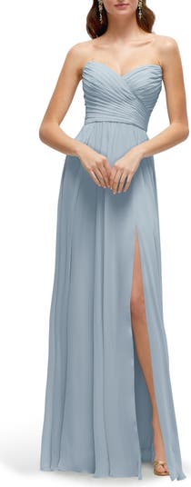 Pleat Detail Strapless Chiffon A-Line Gown
