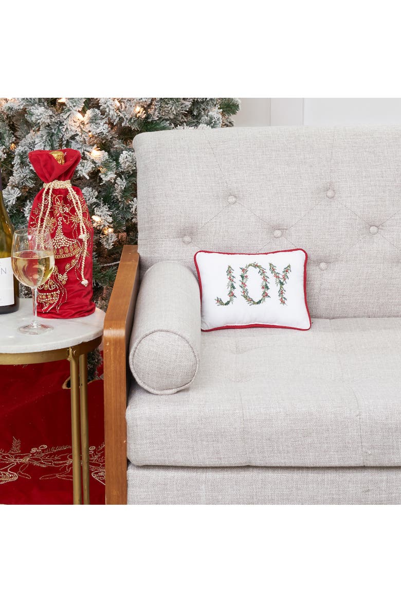 Embroidered Holly Berry Joy Mistletoe Christmas Throw Pillow 9" x 6 5", Alternate, color, Green