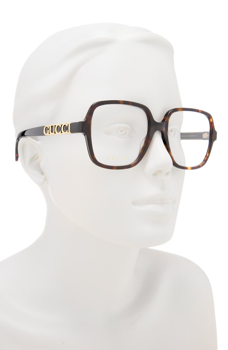 Gucci 56mm Square Optical Glasses, Alternate, color, Havana Havana Transparent