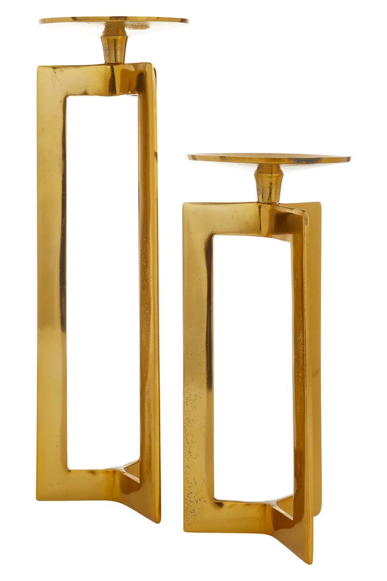 Goldtone Aluminum Pillar Geometric Candle Holder - Set of 2, Alternate, color, GOLD