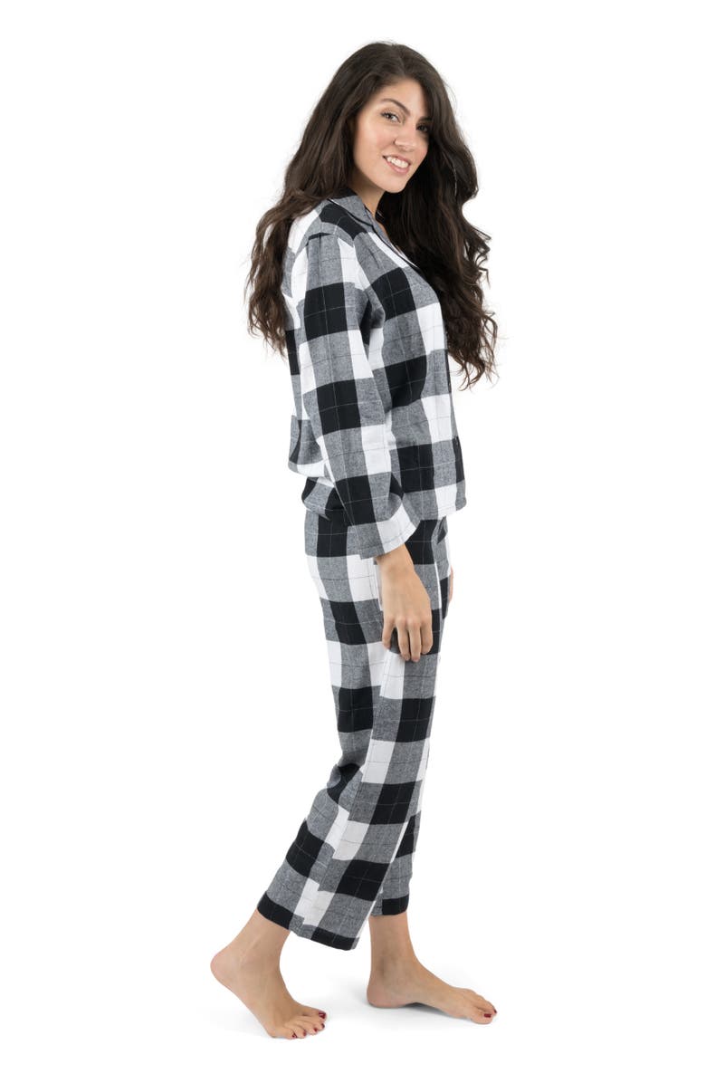 Leveret Women's Cotton Flannel Printed Holiday Pajama Set, Alternate, color, Plaid Black & White
