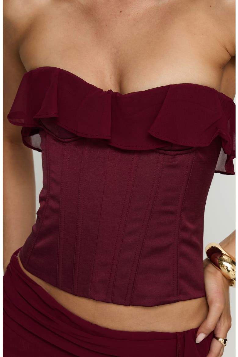 Holliann Ruffle Strapless Corset Top, Alternate, color, WINE
