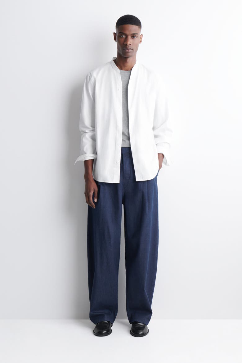 Grandad-collar Cotton Shirt, Alternate, color, WHITE