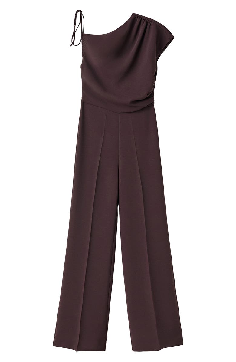 MANGO Asymmetric Wide Leg Jumpsuit, Main, color, Brown