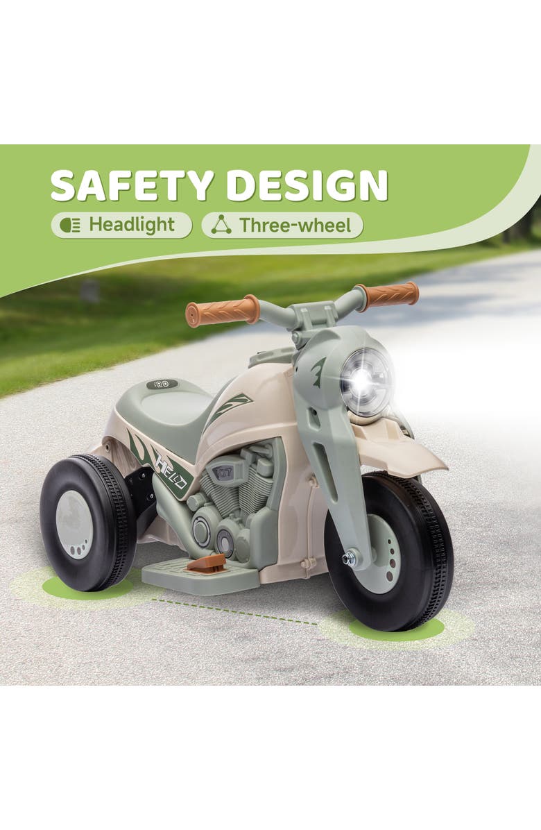Qaba 6V 3-Wheeled Kids Ride on Motorcycle with Lights, Music, Alternate, color, 