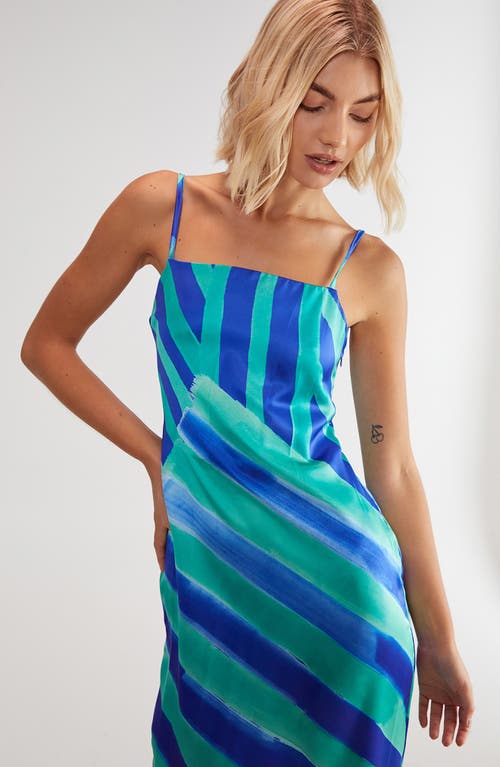 Nasty Gal Abstract Stripe Tie Back Satin Maxi Dress In Blue