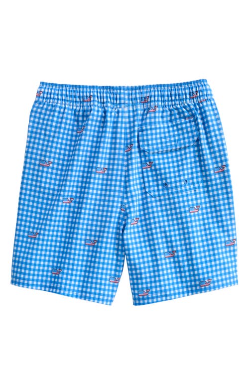 Vineyard Vines Kids' Chappy Beach Print Swim Trunks In Gingham Tideblue