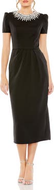 Mac Duggal Hand Embellished Rhinestone Neckline Column Dress