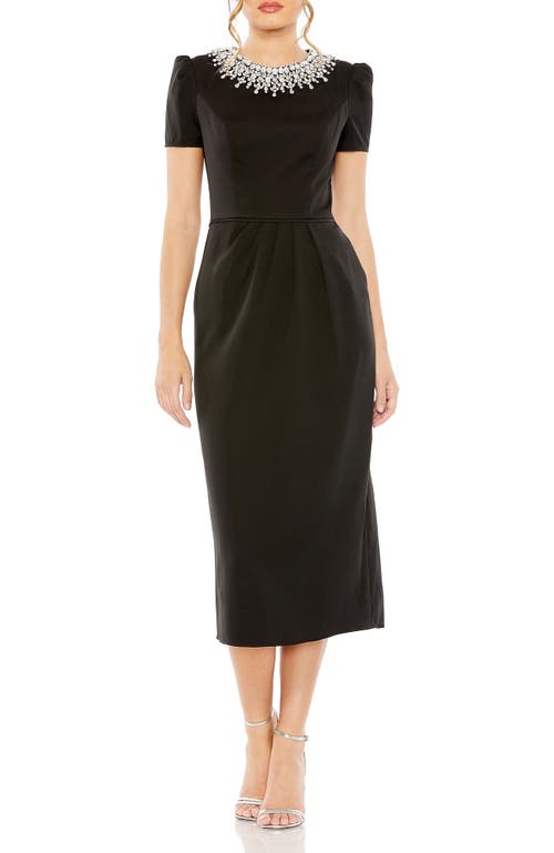 Mac Duggal Hand Embellished Rhinestone Neckline Column Dress In Black