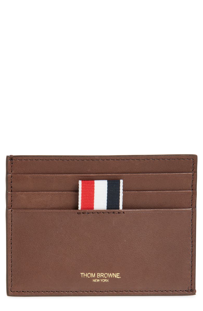 Thom Browne Full Grain Leather Card Case, Main, color, Dark Brown