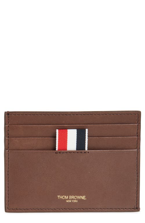 Thom Browne Full Grain Leather Card Case In Dark Brown