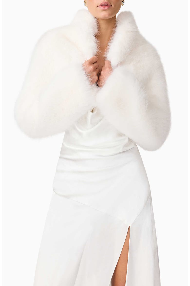 Lucyna Faux Fur Shrug, Alternate, color, WHITE