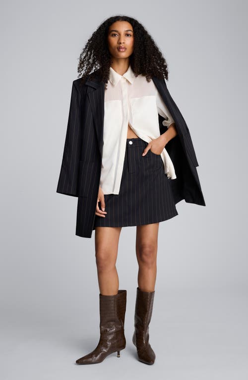 Kenneth Cole Long Sleeve Button Front Sheer Detail Woven Shirt In White