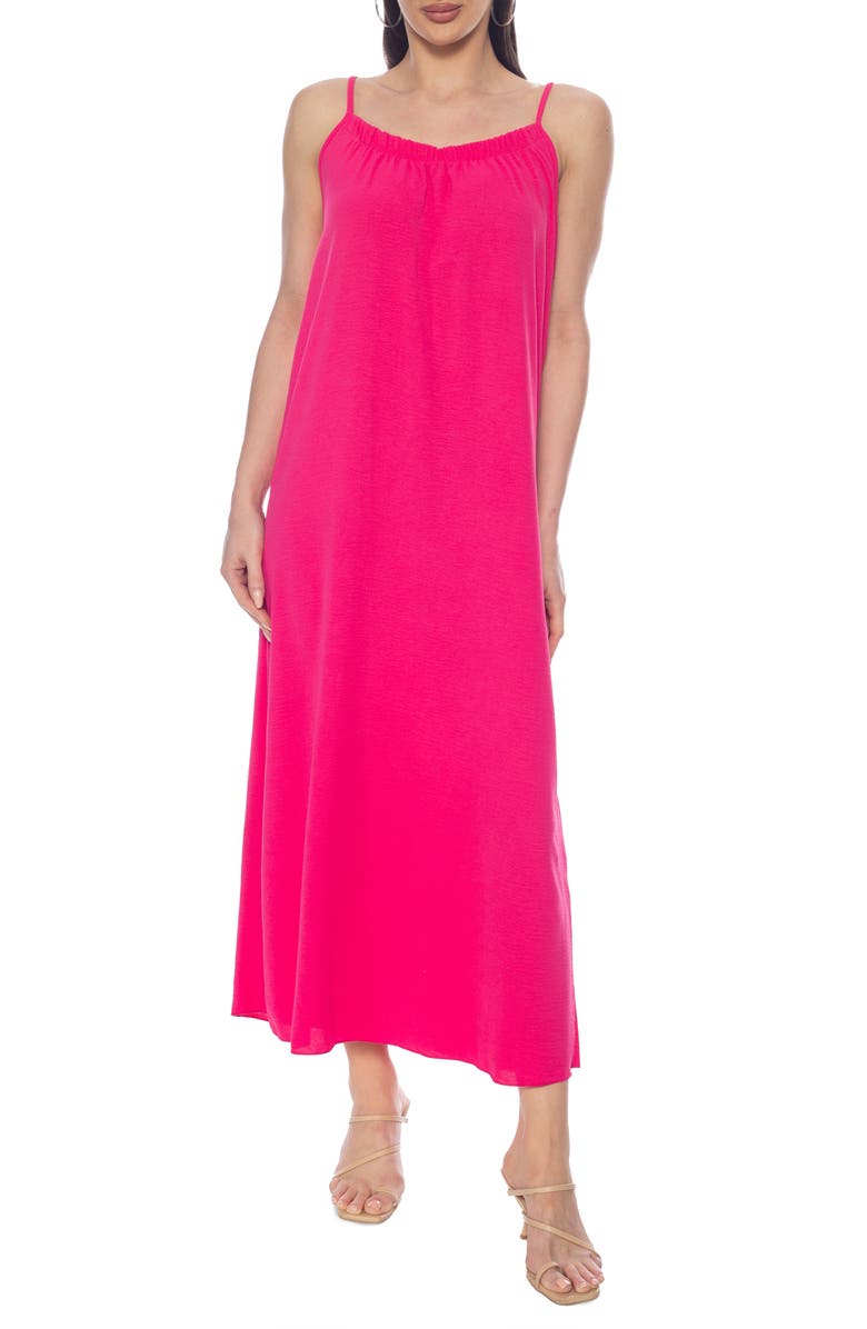 TASH AND SOPHIE Ruched Neck Maxi Dress, Main, color, Fuchsia