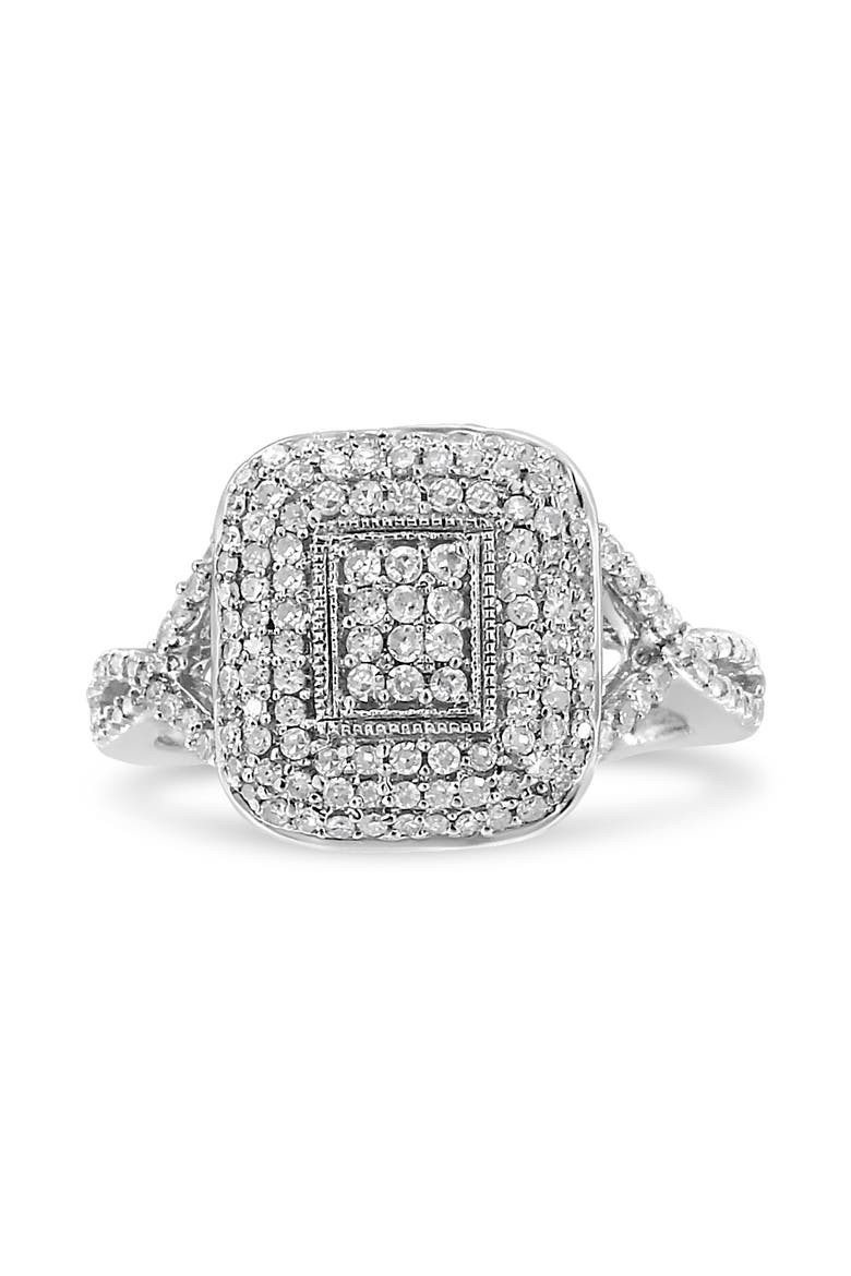 Silver 1/2 Cttw Round-Cut Diamond Cluster Cushion Ring, Alternate, color, Silver