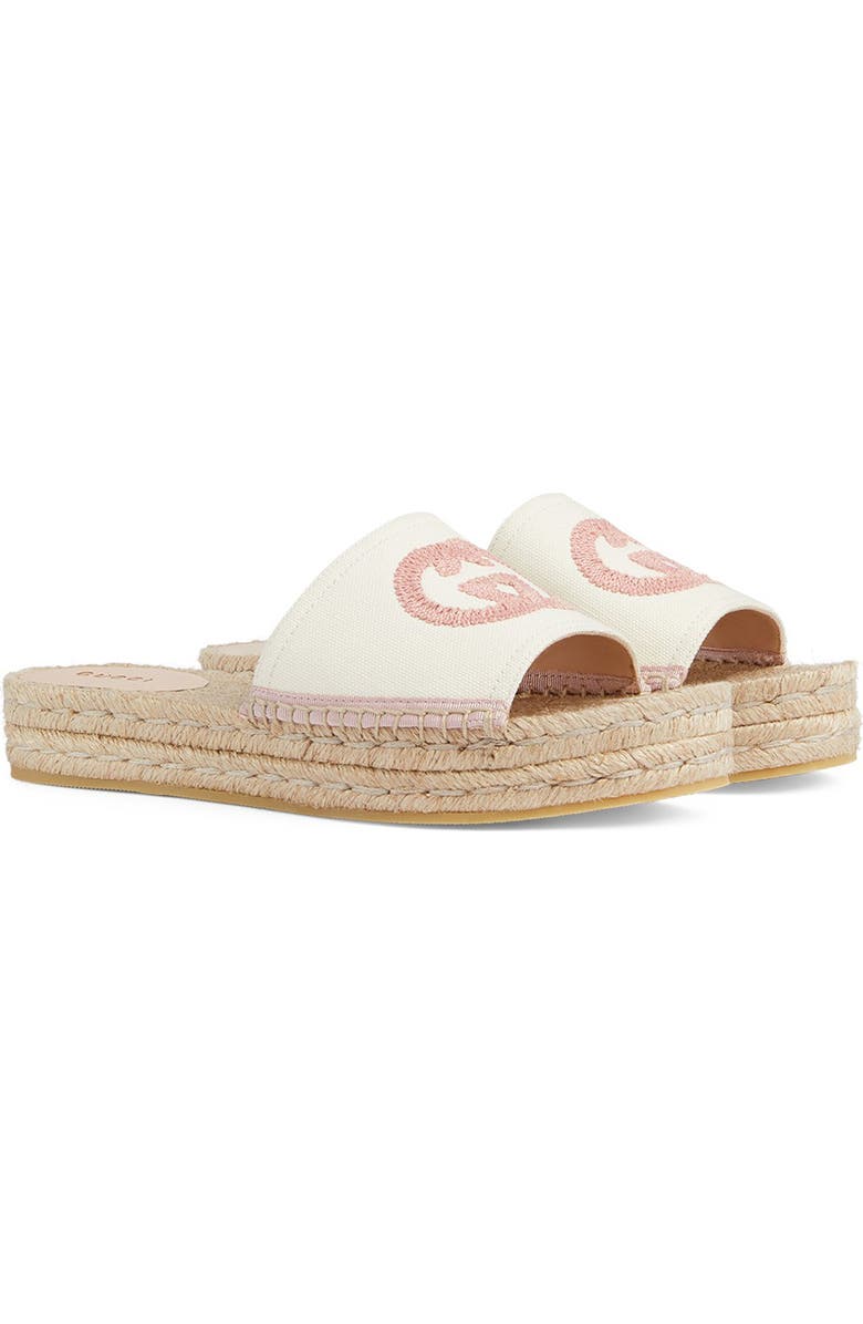 Gucci Pilar Interlocking G Embroidered Canvas Espadrille Slide Sandal, Alternate, color,