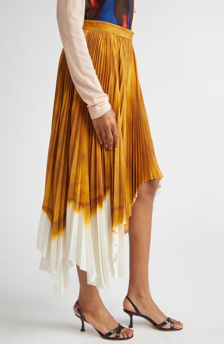 Jason Wu Collection Dip Dye Asymmetric Pleated Midi Skirt, Alternate, color, Marigold / Ivory