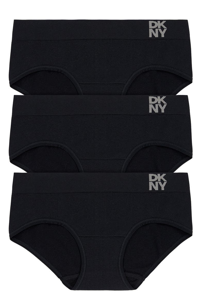 DKNY Energy 3-Pack Seamless Bikinis, Main, color, Black
