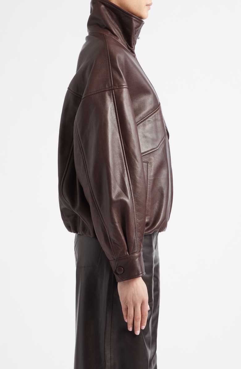 NOUR HAMMOUR Roland Sculpted Leather Bomber Jacket, Alternate, color, Brown