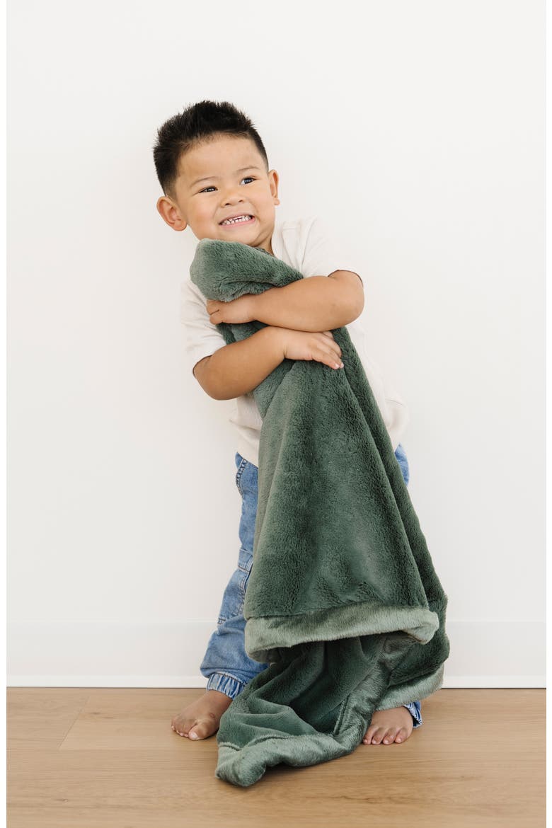 Faux Fur Recieving Blanket, Alternate, color, HUNTER