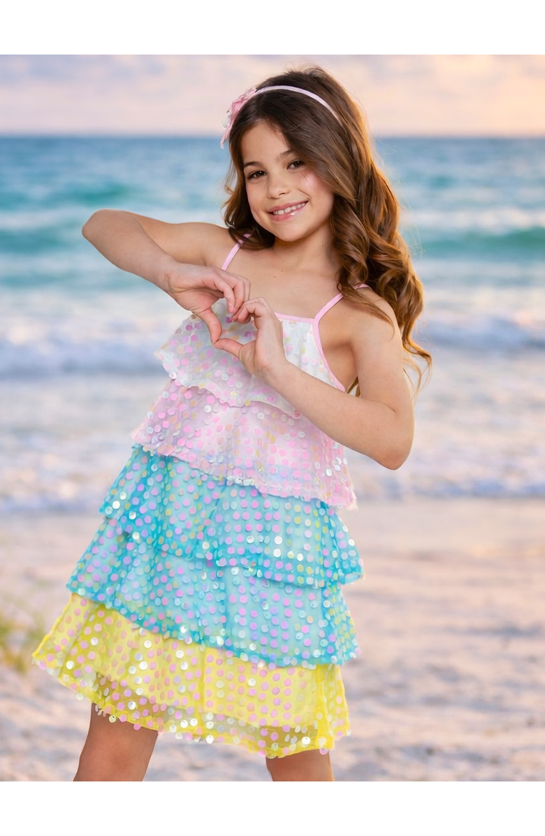 Mia Belle Girls Cute Mermaid Sparkle  Tiered Dress, Alternate, color, Pink