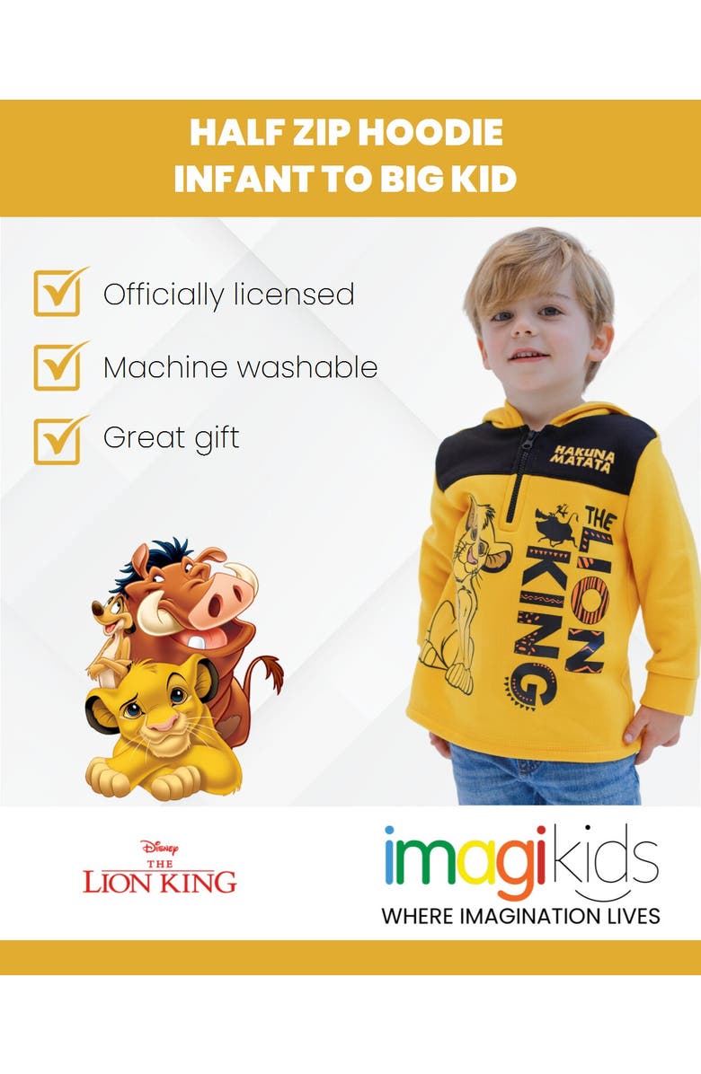 Disney Lion King Fleece Quarter-Zip Hooded Sweatshirt, Alternate, color, Yellow Simba