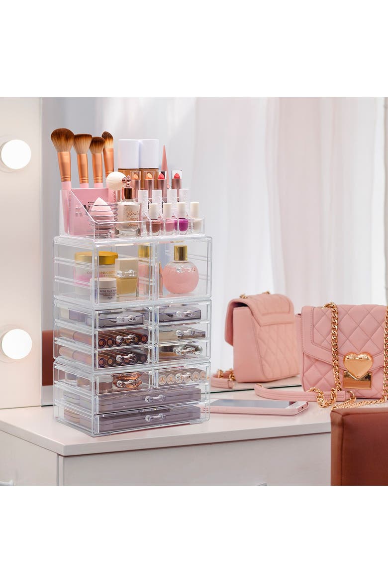 Large 12-Drawer Makeup Organizer Case, Alternate, color, CLEAR