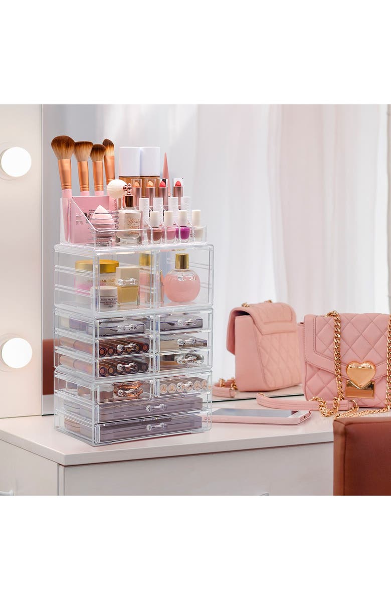 SORBUS Clear Cosmetic Makeup & Jewelry Storage Case 4-Piece Set, Alternate, color, Clear