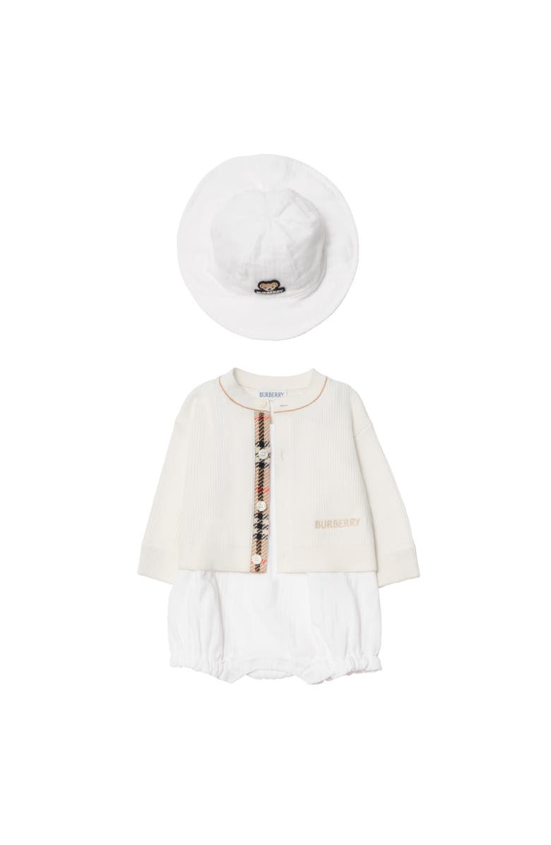 Burberry Logo Cotton Cardigan, Alternate, color, Ivory White