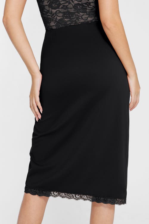 Popilush Shapewear Slimming Lace Trim Midi Wrap Skirt In Midnight Black