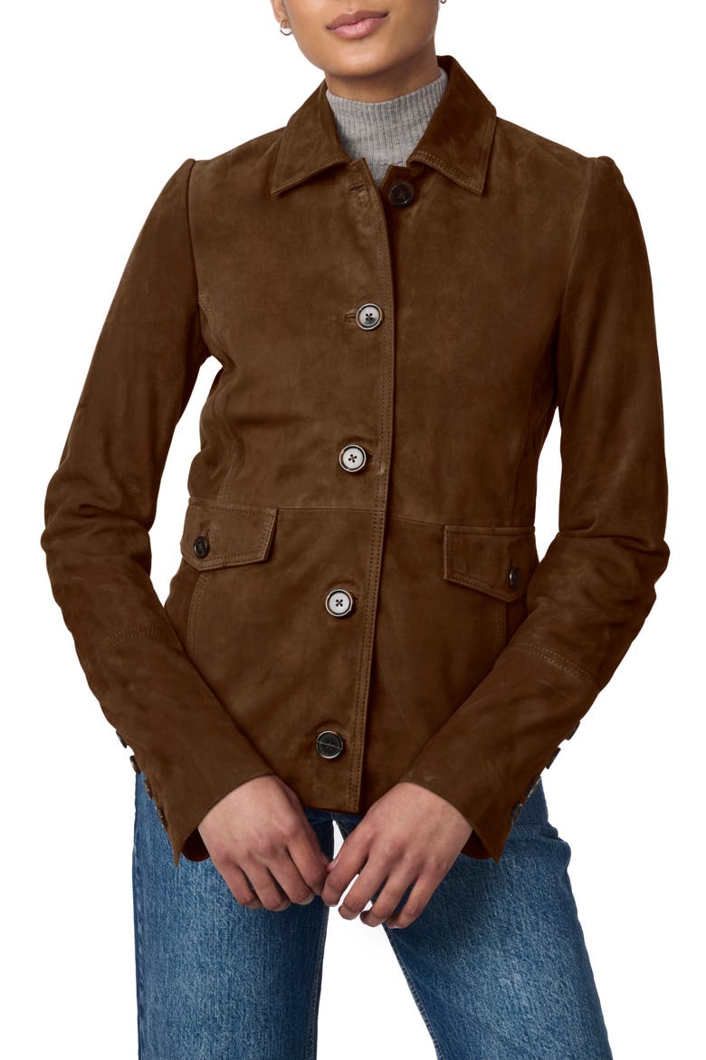 Suede Shirt Jacket, Alternate, color, CHESTNUT