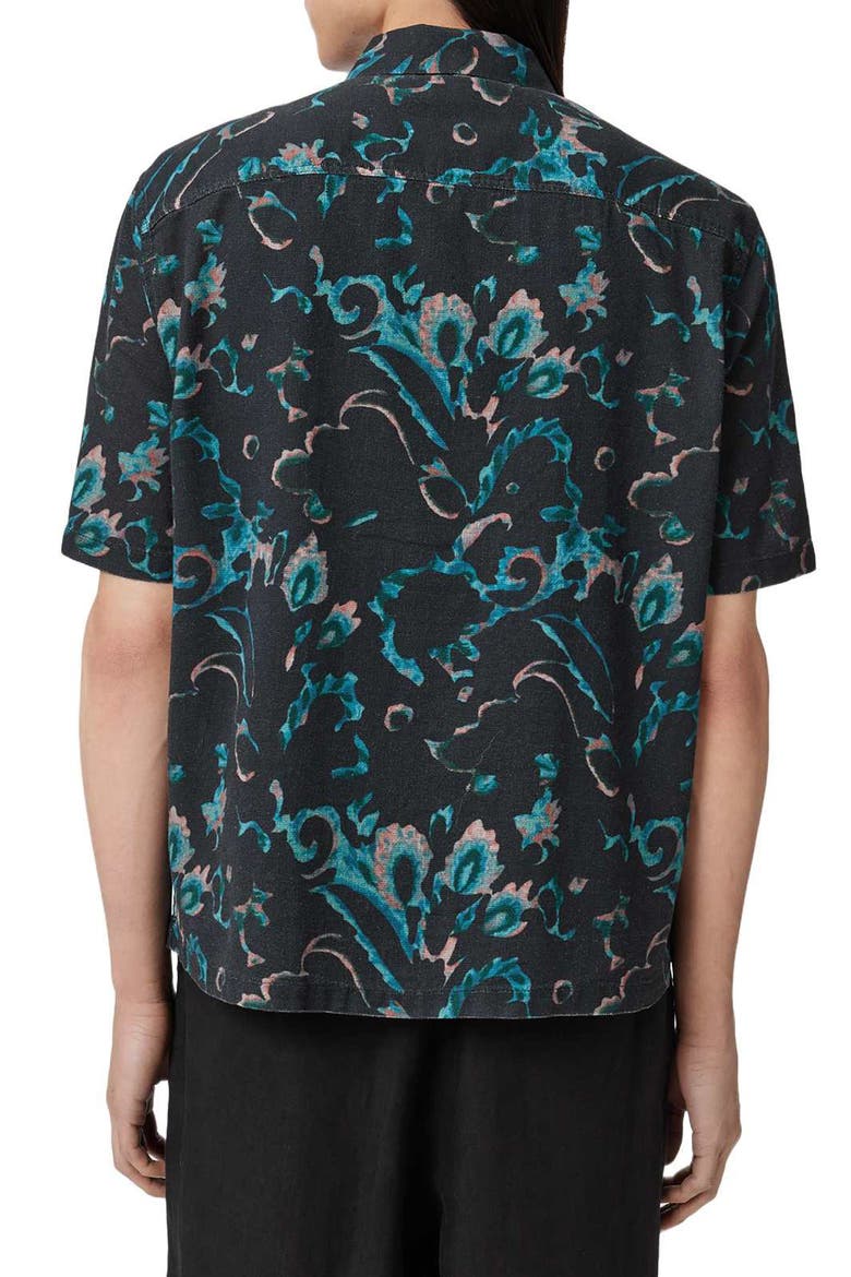 Fortune Linen & Cotton Short Sleeve Button-Up Shirt, Alternate, color, AQUA BLUE