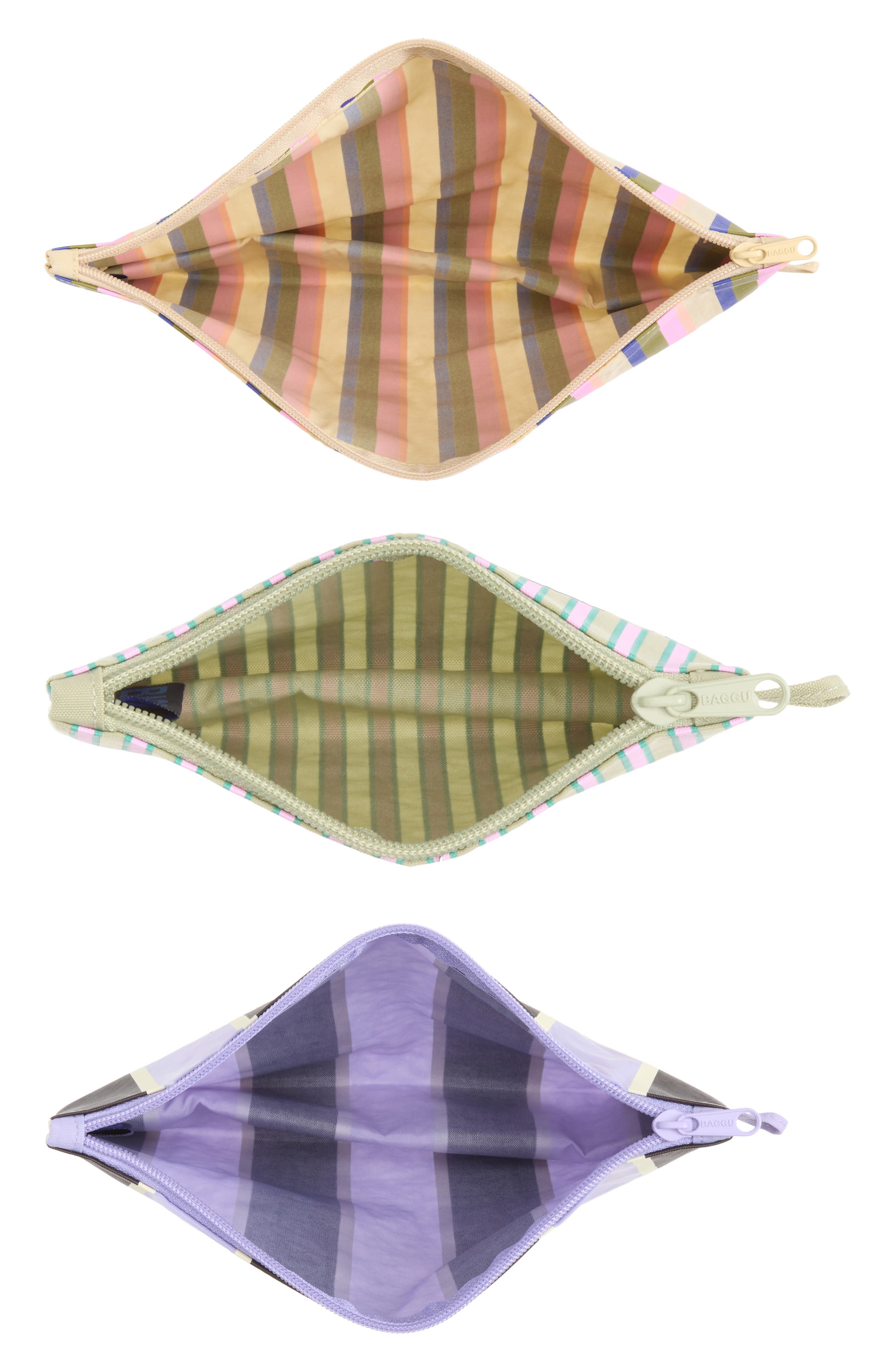Set of 3 Assorted Packable Go Pouch Bags, Alternate, color, CANDY SHOP STRIPES