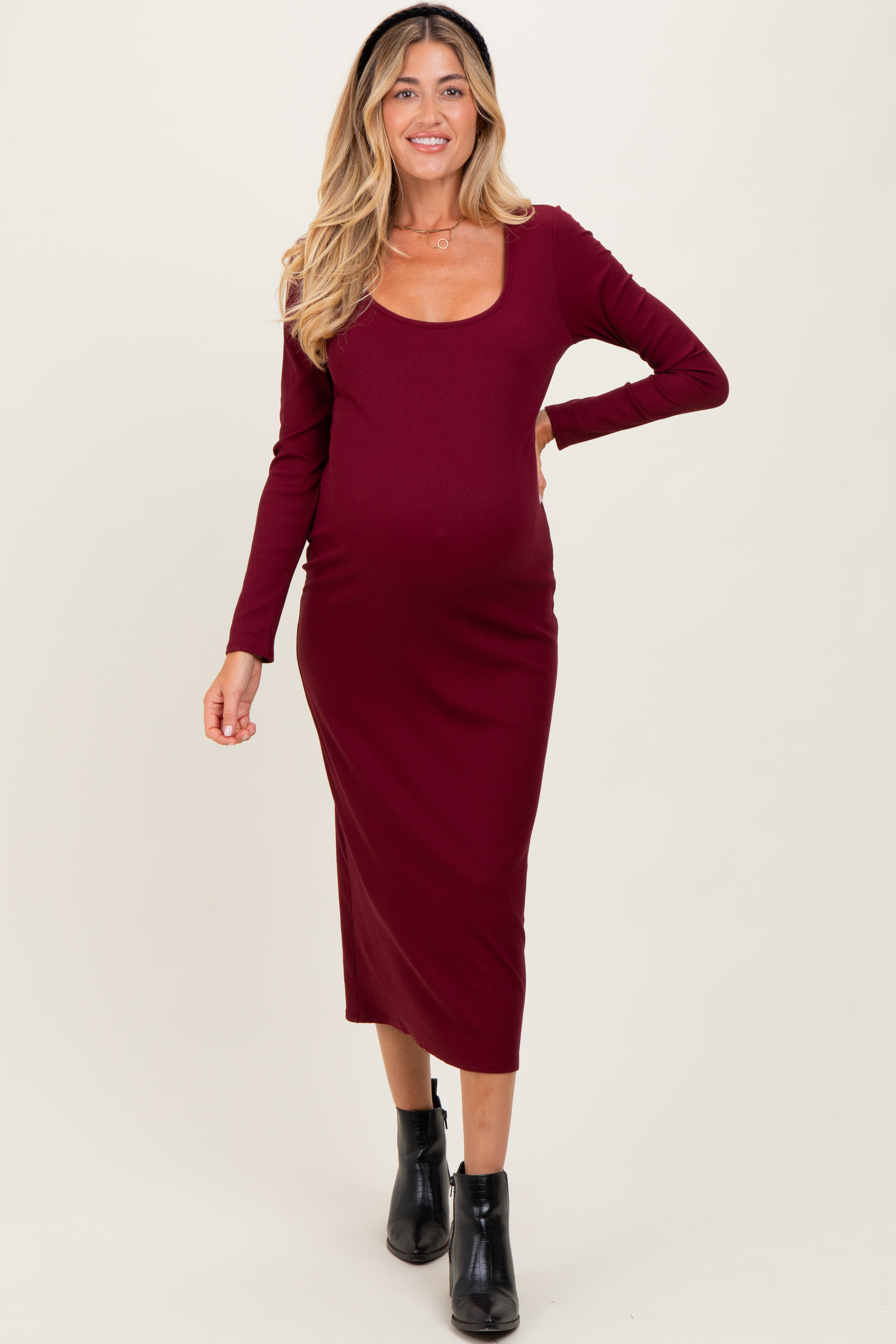 Pinkblush Scoop Neck Long Sleeve Midi Dress In Multi