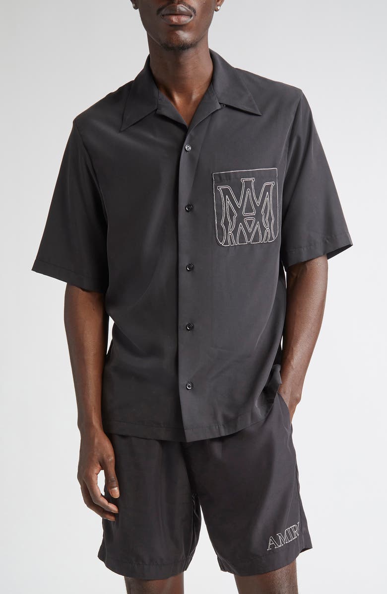 AMIRI MA Core Logo Outline Bowling Shirt, Main, color, Black