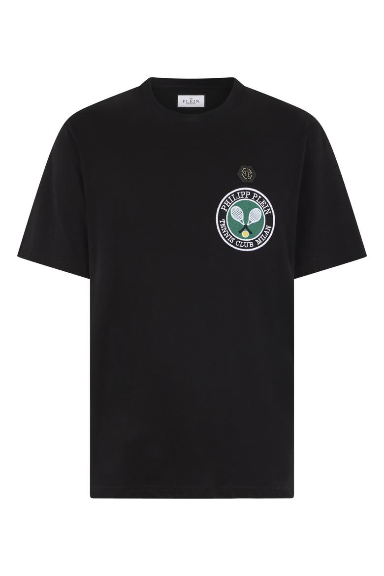 Round Neck T-Shirt Patch Tennis Men, Main, color, black